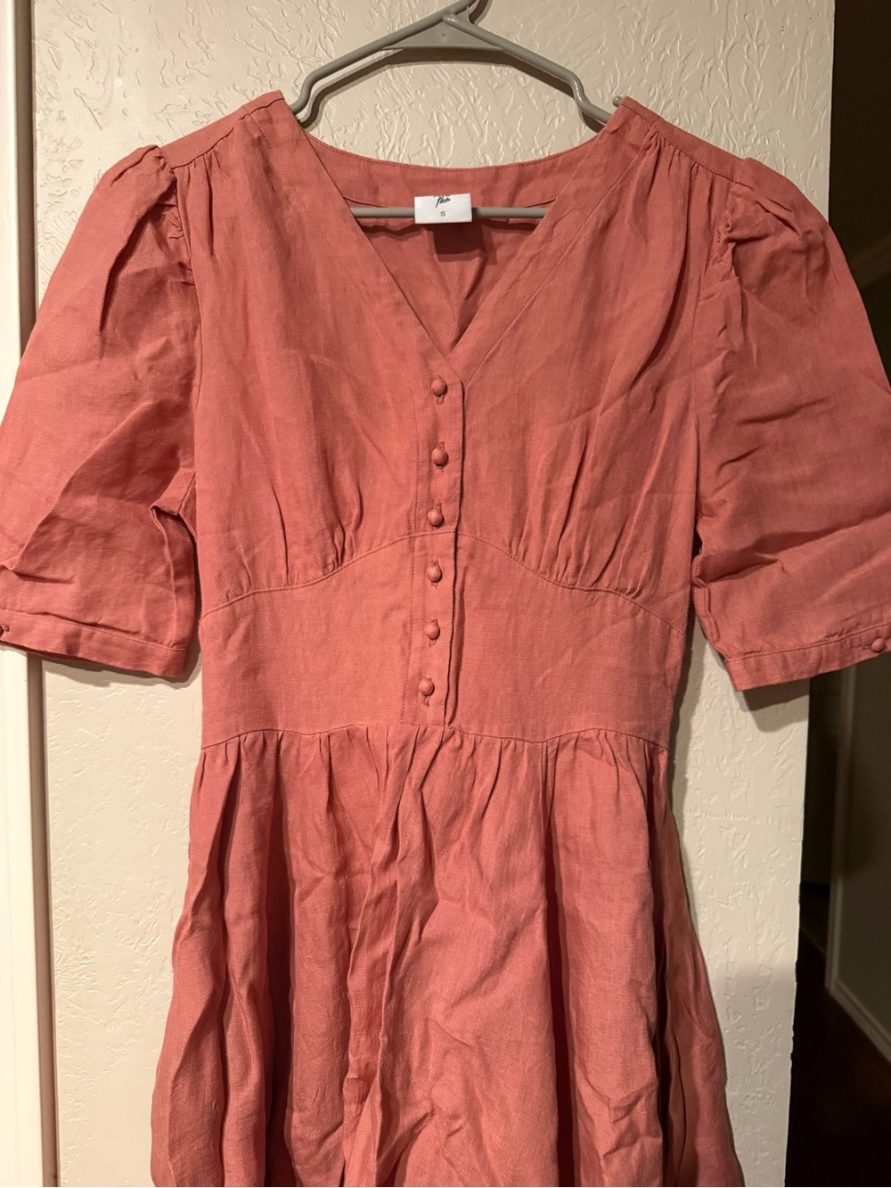 Son de Flor women’s size small  Dusty Coral linen Button-Front Midi Dress - Picture 3 of 5